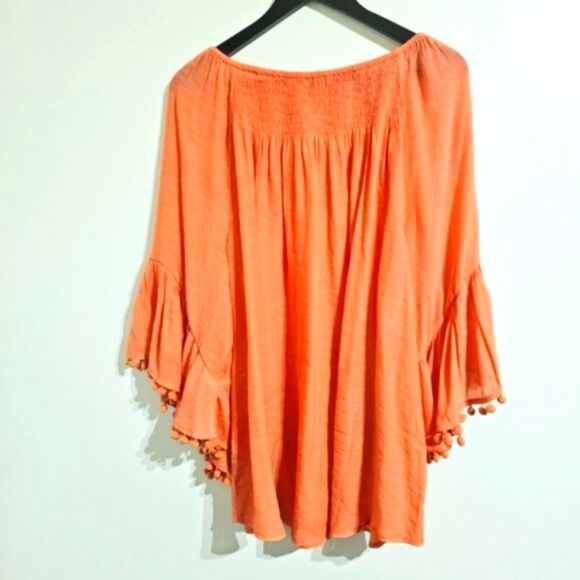 EST. 1946 Women's 18/20W Pink/Coral On/Off The Shoulder Bell Sleeves Peasant Top - Picture 3 of 8